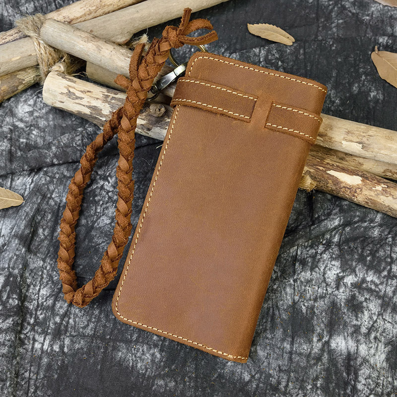 Retro Crazy Horse Leather Long Wallet Men's Buckle Leather Woven Belt Men's Outing Clutch GO Buy