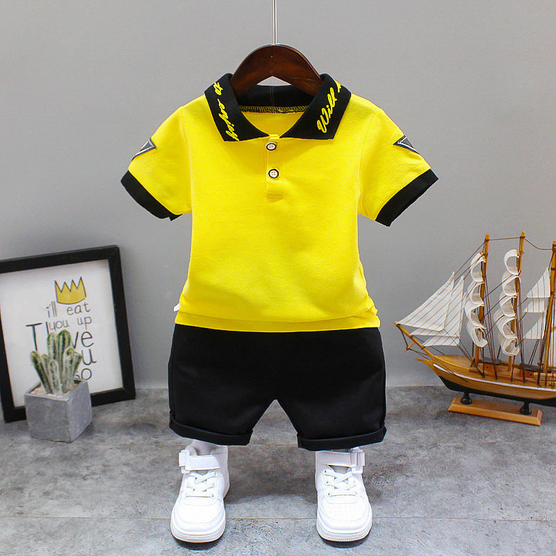Summer Letter Lapel Short Sleeve Two-piece Suit GO buy