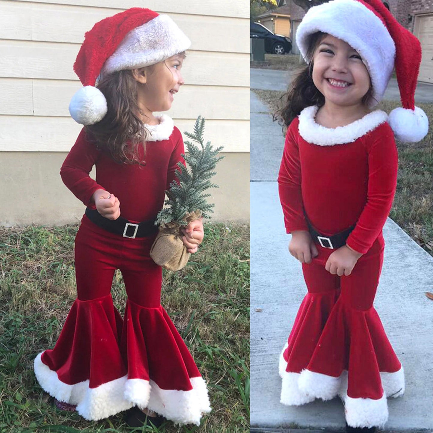 Winter Christmas Long-sleeved Shirt Bell Bottoms Hat Three-piece Children's Clothing GO buy