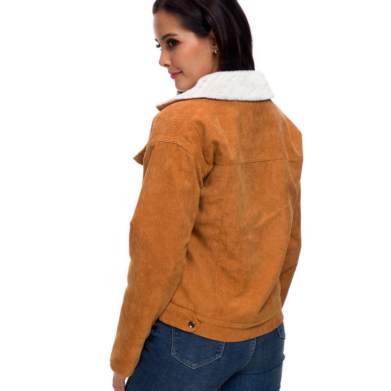 Corduroy lambskin padded jacket long GO buy