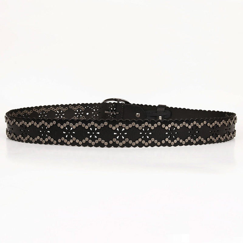 Lace rivet leather belt head layer cowhide women's belt GO Buy