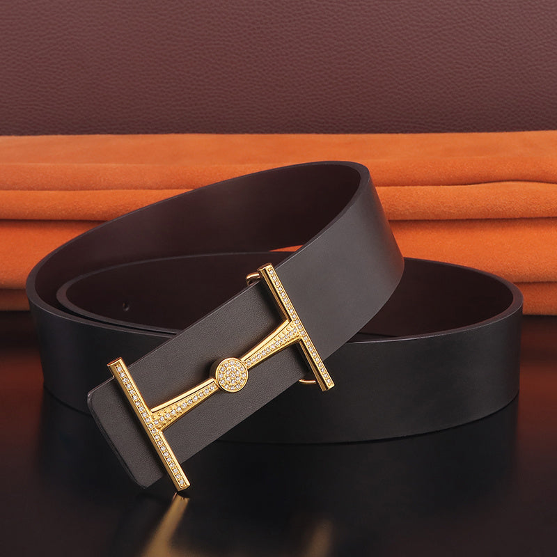 Men's Leather Smooth Buckle Simple Youth Belt GO Buy