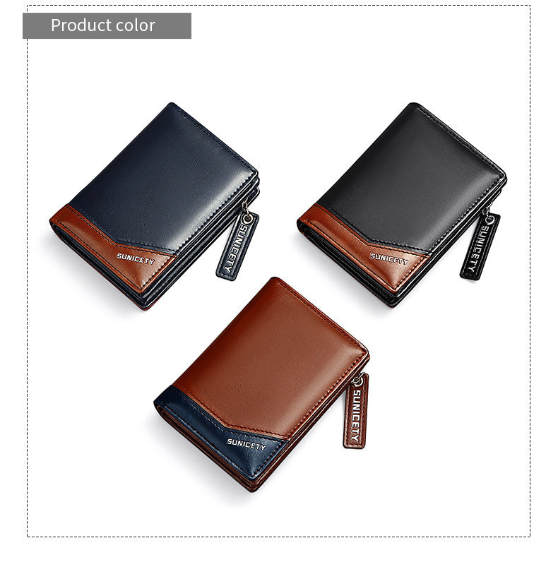 PU Leather Multifunctional Zipper Short Men's Wallet GO Buy