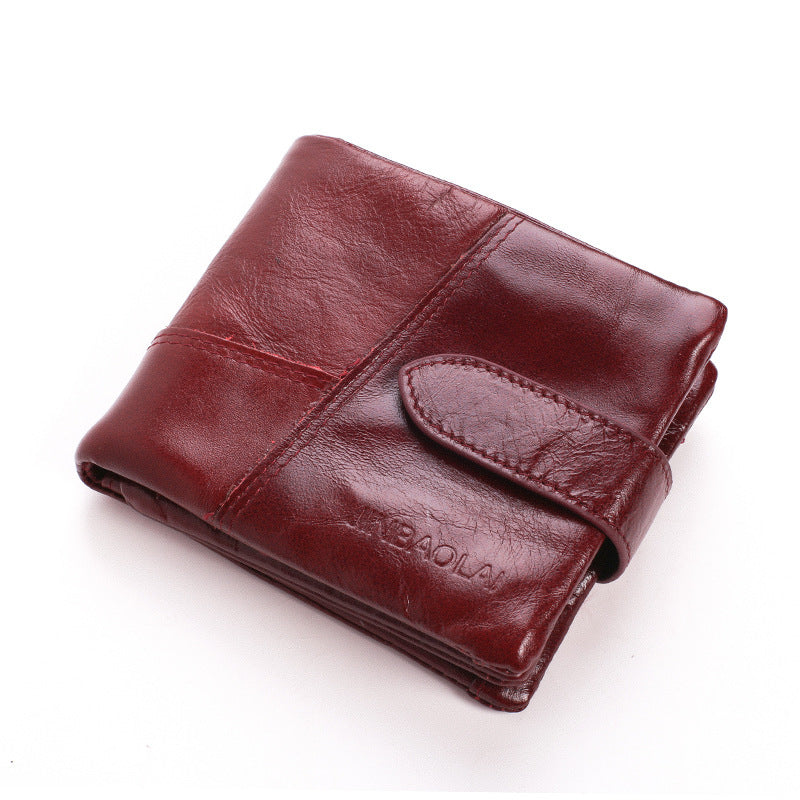 First Layer Cowhide Men's Wallet Vintage Zipper Buckle Leather Short Wallet GO Buy
