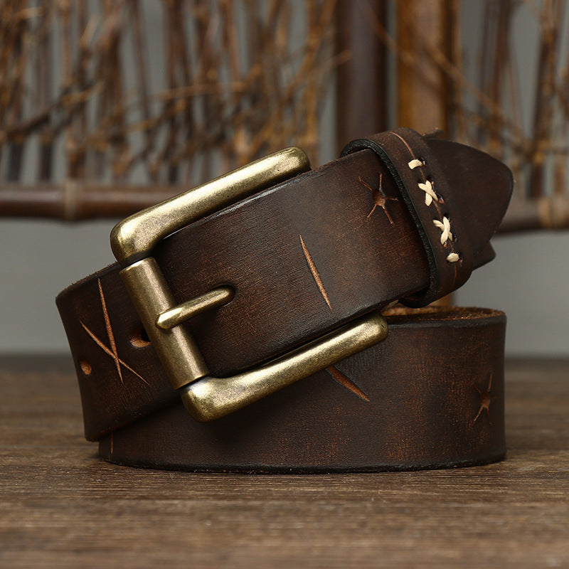 Washed-out Vintage First Layer Cow Leather Pin Buckle Jeans Belt GO Buy