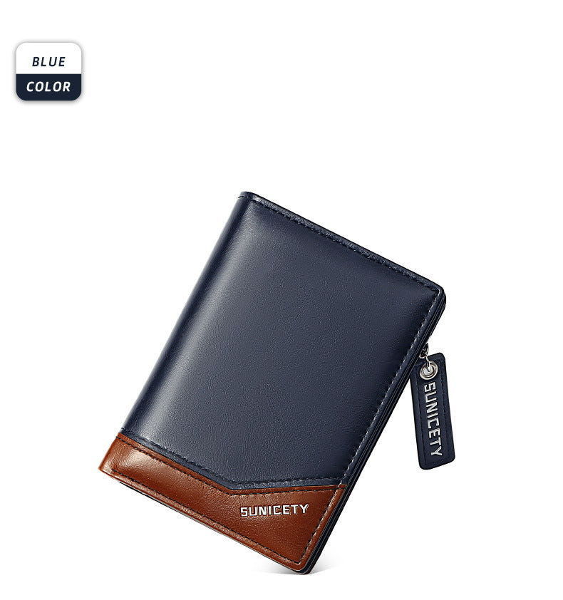 PU Leather Multifunctional Zipper Short Men's Wallet GO Buy
