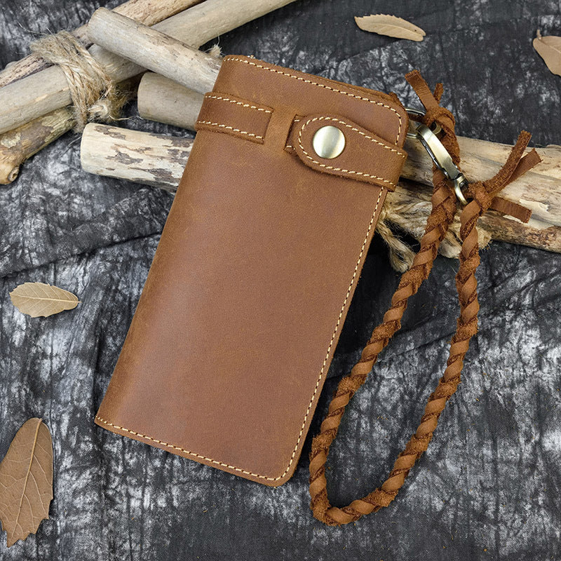Retro Crazy Horse Leather Long Wallet Men's Buckle Leather Woven Belt Men's Outing Clutch GO Buy