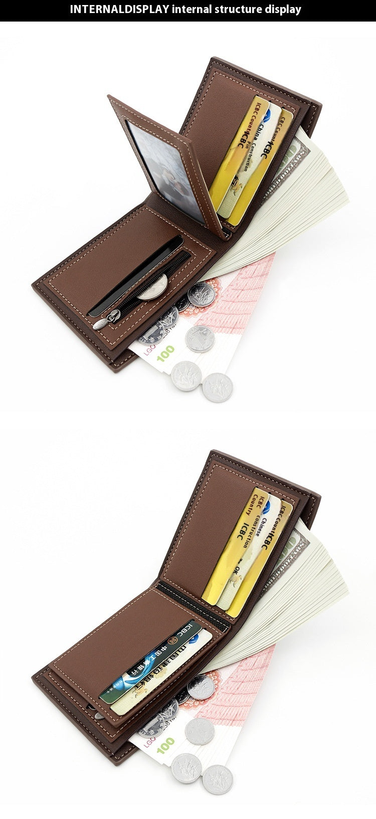 Large Capacity Tri-fold Bag Coin Bag Card Slots ID Card Wallet GO Buy