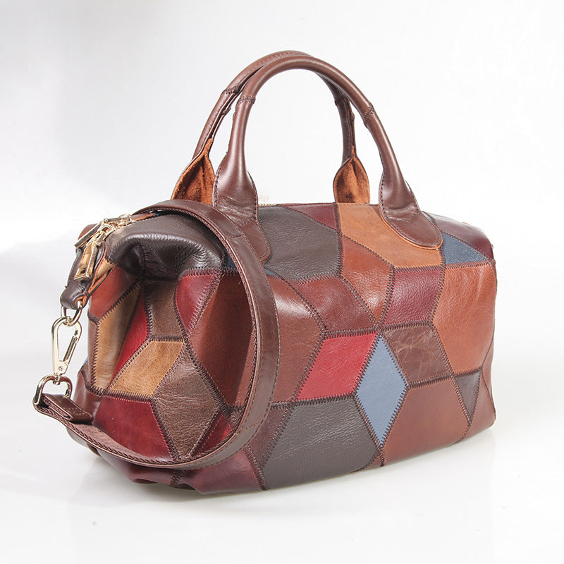 Contrasting Top Layer Cowhide One-shoulder Handbag GO Buy