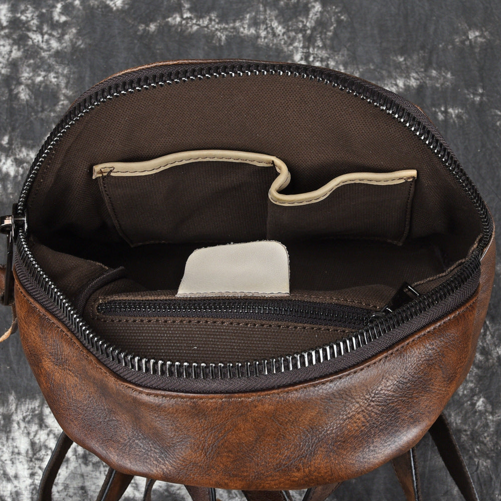 New Style Tree Skin care lotion Leather Retro Double Shoulder Bag Head Layer Cowhide Backpack Male Hand Rubbed Color Leather Casual School Bag Female GO Buy