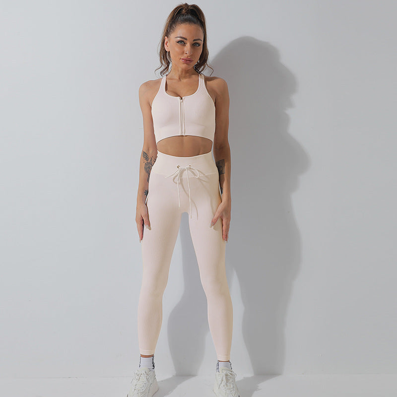 Shockproof Zipper Beautiful Back Sports Bra Hip Lift Sports Pants Yoga Suit GO buy