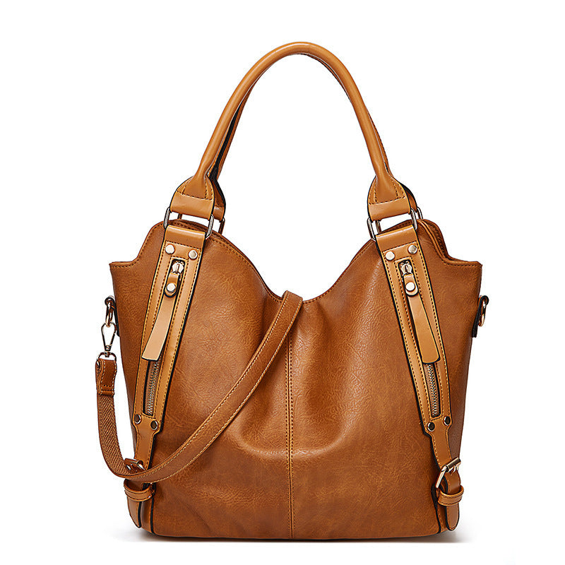 Women's Handbag Large Capacity Single Shoulder Messenger Oil Leather Bag GO Buy