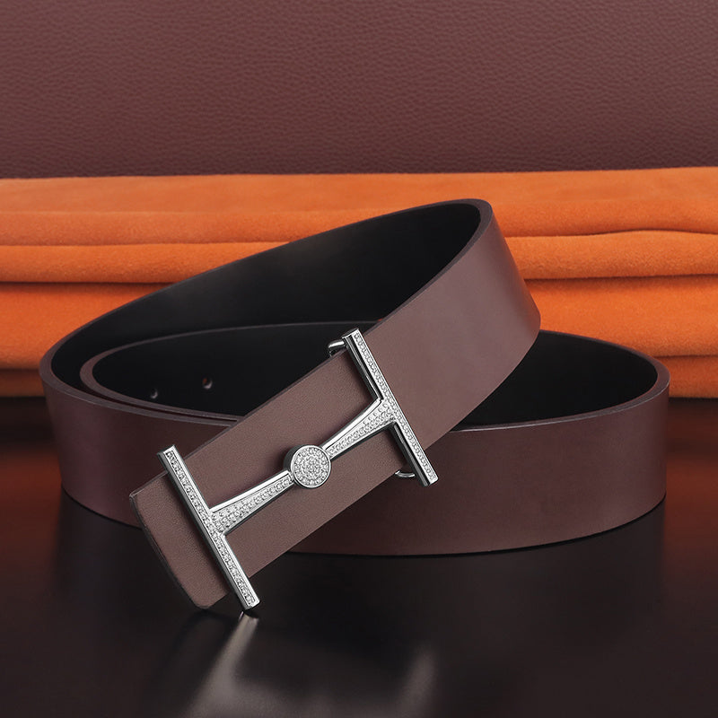 Men's Leather Smooth Buckle Simple Youth Belt GO Buy