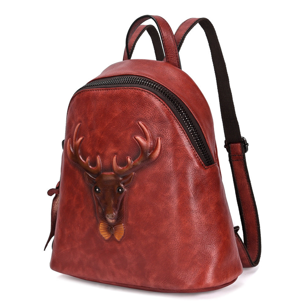 New Style Tree Skin care lotion Leather Retro Double Shoulder Bag Head Layer Cowhide Backpack Male Hand Rubbed Color Leather Casual School Bag Female GO Buy