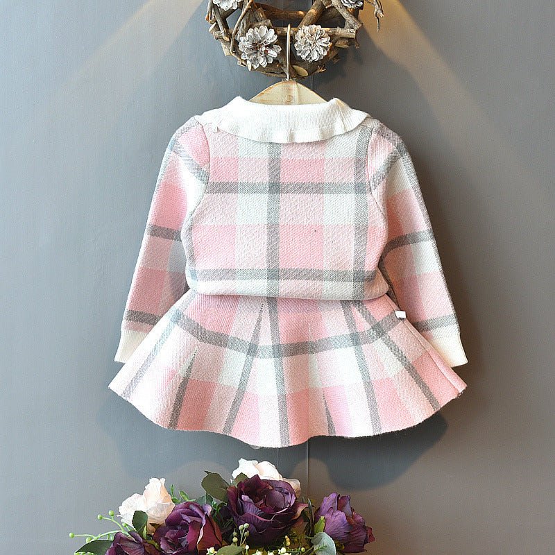 Autumn And Winter New Fashion Knitted Plaid Sweater Skirt Two - piece Set - Go Buy