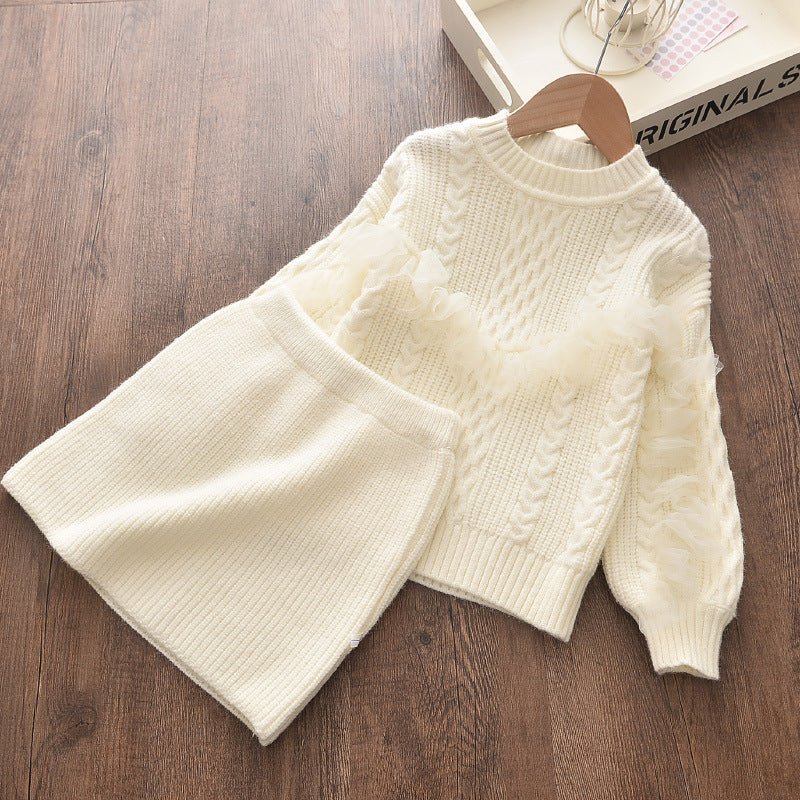Autumn and winter new Korean girls' sweaters fashionable two - piece suits, small and medium - sized children's foreign - style sweater skirts, a consignment - Go Buy