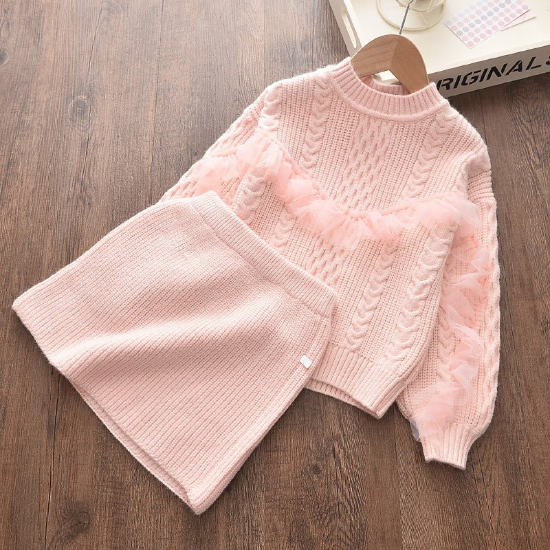 Autumn and winter new Korean girls' sweaters fashionable two - piece suits, small and medium - sized children's foreign - style sweater skirts, a consignment - Go Buy