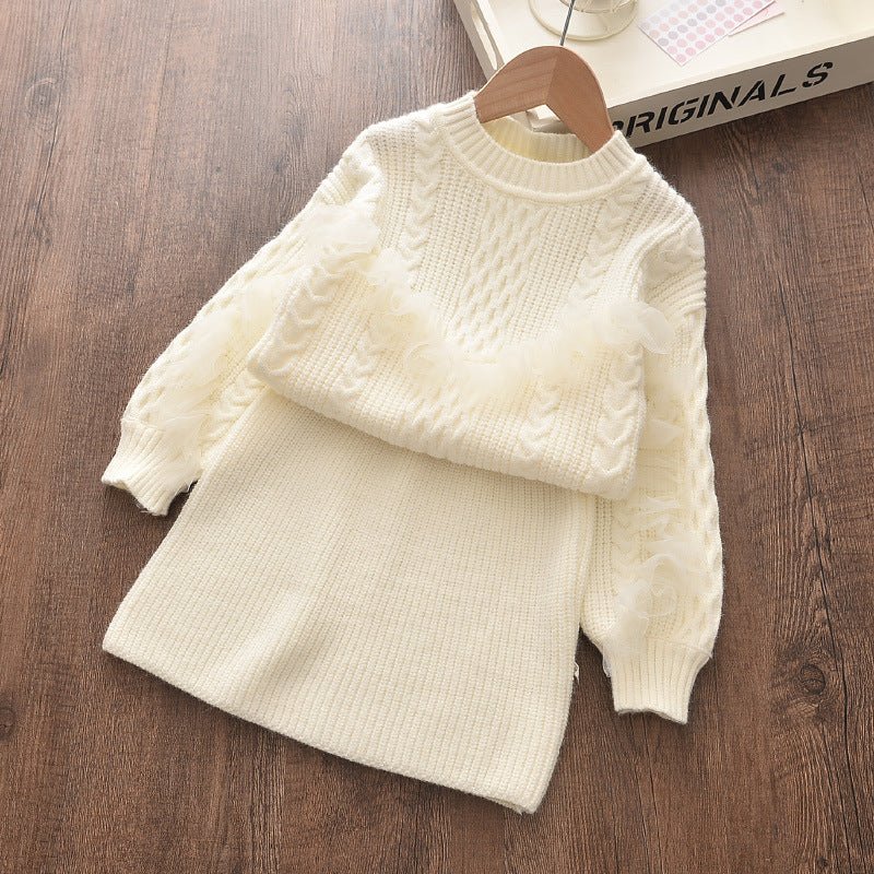 Autumn and winter new Korean girls' sweaters fashionable two - piece suits, small and medium - sized children's foreign - style sweater skirts, a consignment - Go Buy