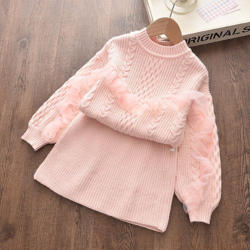 Autumn and winter new Korean girls' sweaters fashionable two - piece suits, small and medium - sized children's foreign - style sweater skirts, a consignment - Go Buy