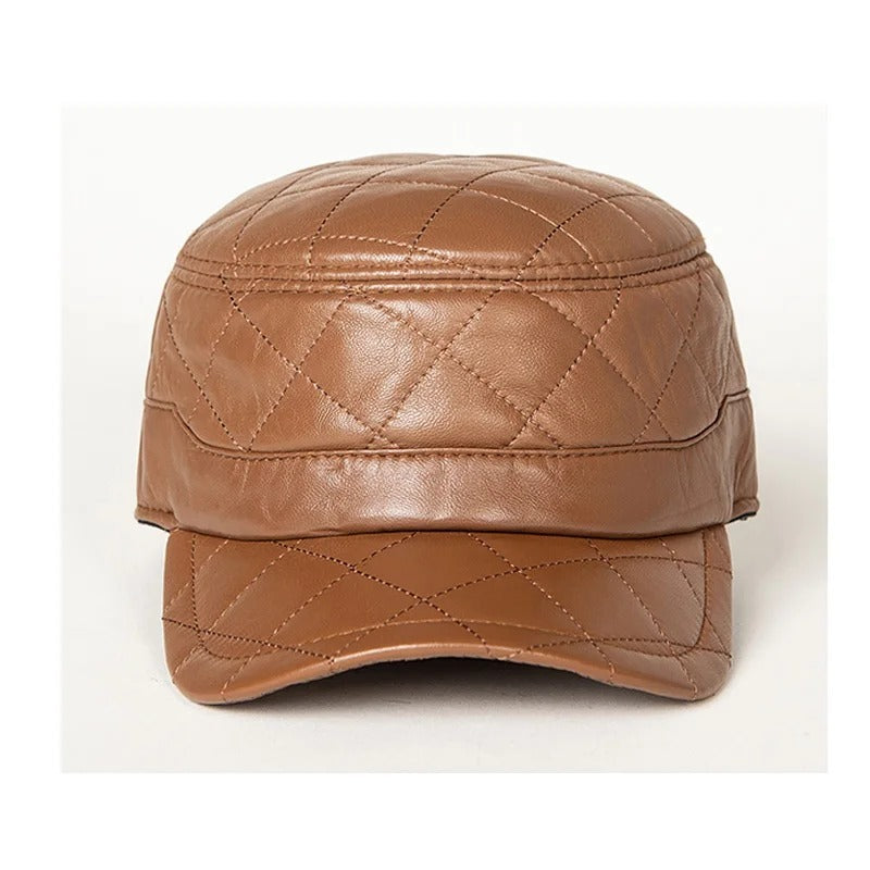 First Layer Sheepskin Hat Men's Rhombus Dome Peaked Cap Gobuy Fashion