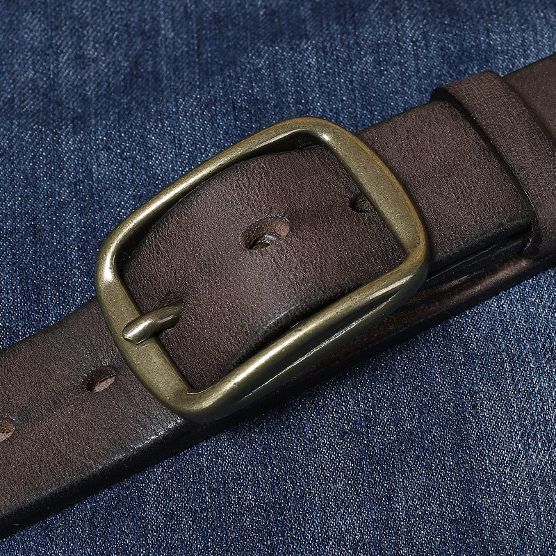 Thick Pure Copper Pin Buckle Male Genuine Cattlehide Leather Surface Retro Belt GO Buy