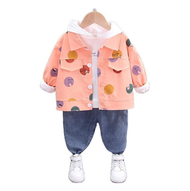 Children's Hooded Long-sleeved Sweater All-match Denim Trousers Children's Three-piece Suit GO buy