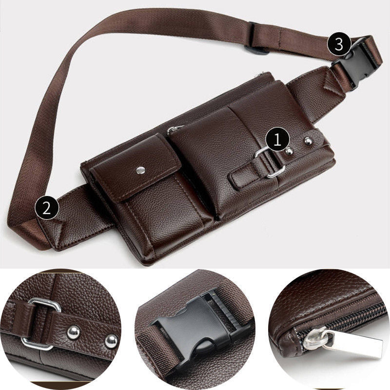Men's Belt Bag Classic Solid Color PU Leather Waist Bag Outdoor Leisure Travel Fanny Pack Purse GO Buy