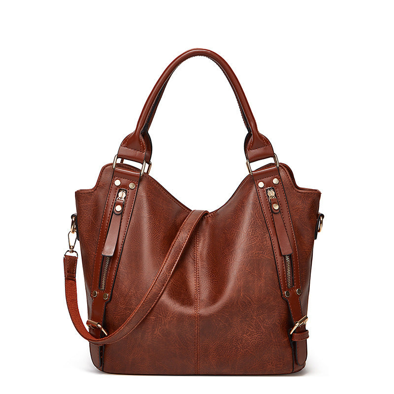 Women's Handbag Large Capacity Single Shoulder Messenger Oil Leather Bag GO Buy