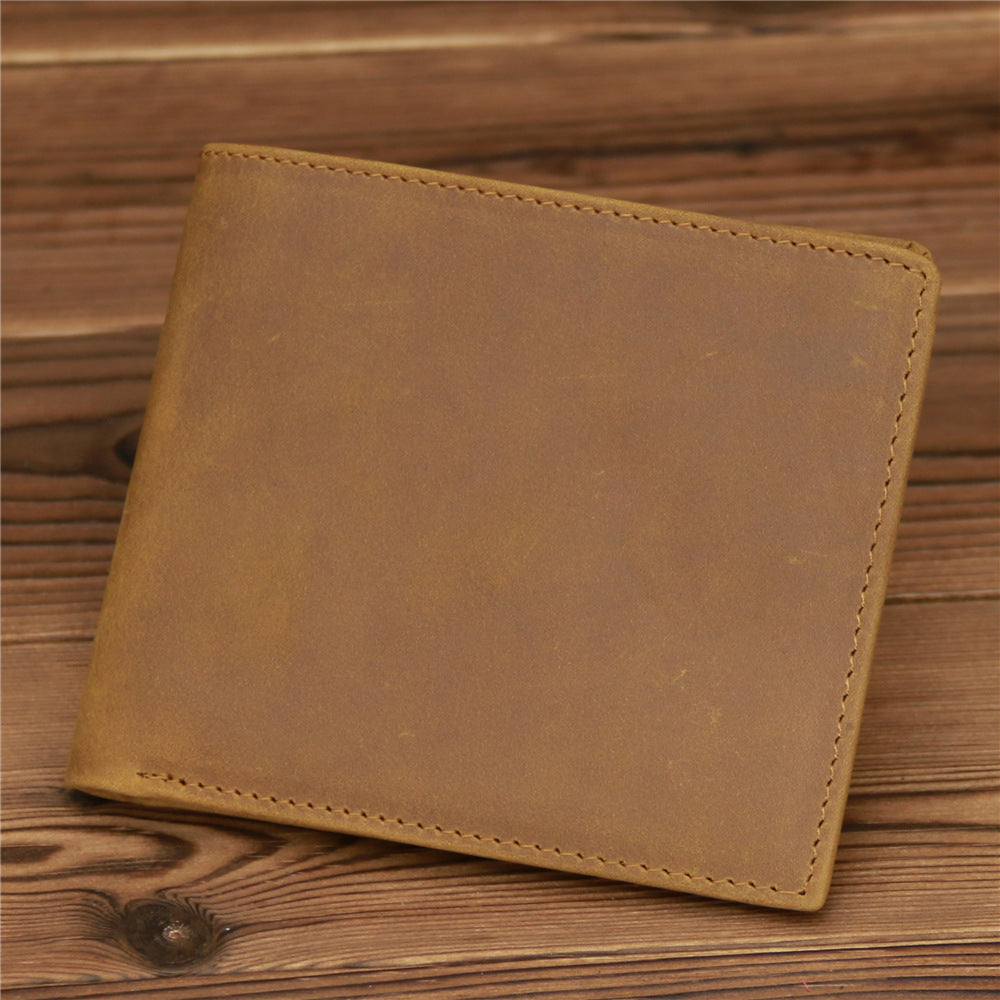 Leather Hand-stitched Short Wallet Crazy Horse Leather Cowhide Retro GO Buy