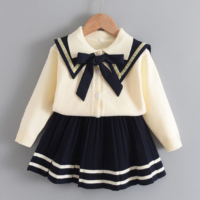 Western Style Girl Knitted Cardigan Sweater Skirt Two-piece Suit GO buy