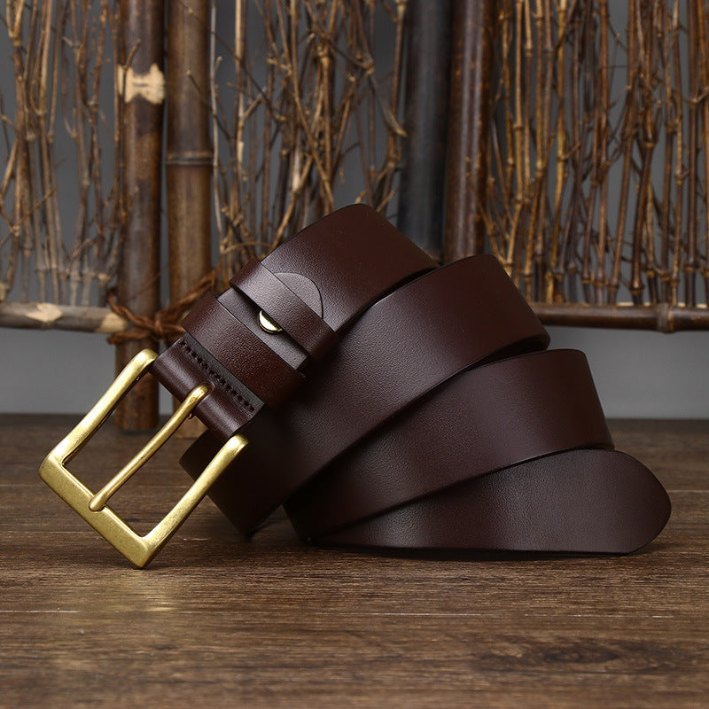Men's Leather Pin Buckle First Layer Cowhide Simple Glossy Casual Pants Belt GO Buy