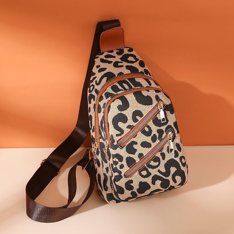 Leopard Print Sling Chest Bag With Headphone Jack Crossbody Backpack Shoulder Bag Women GO Buy