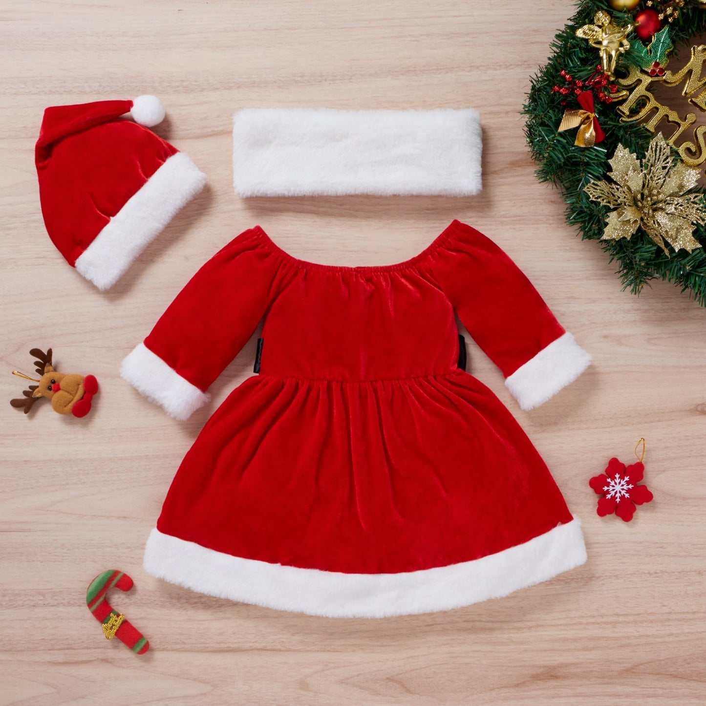 Toddler Baby Girls Christmas Clothes Set Dress Hat Scarf GO buy