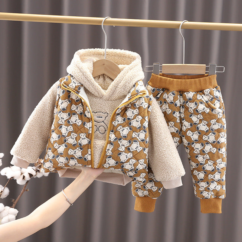 Boys' Hooded And Thickened Sweater Cartoon Vest GO buy
