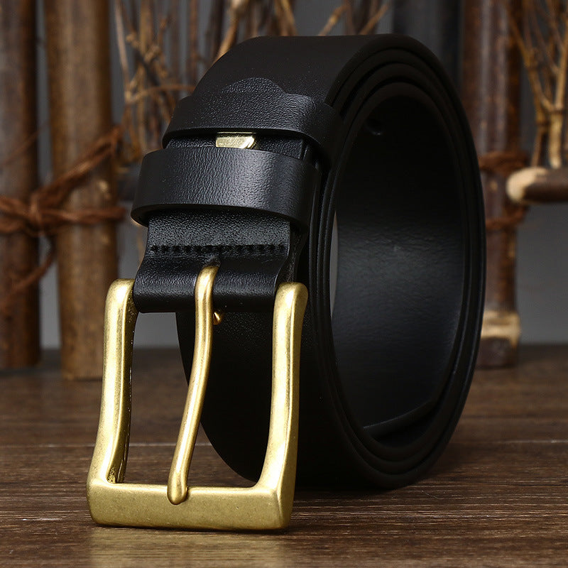 Men's Leather Pin Buckle First Layer Cowhide Simple Glossy Casual Pants Belt GO Buy