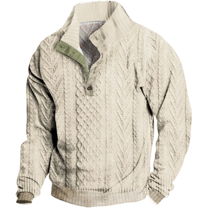 Retro Digital Printing Button Henry Collar Long Sleeve GO Buy
