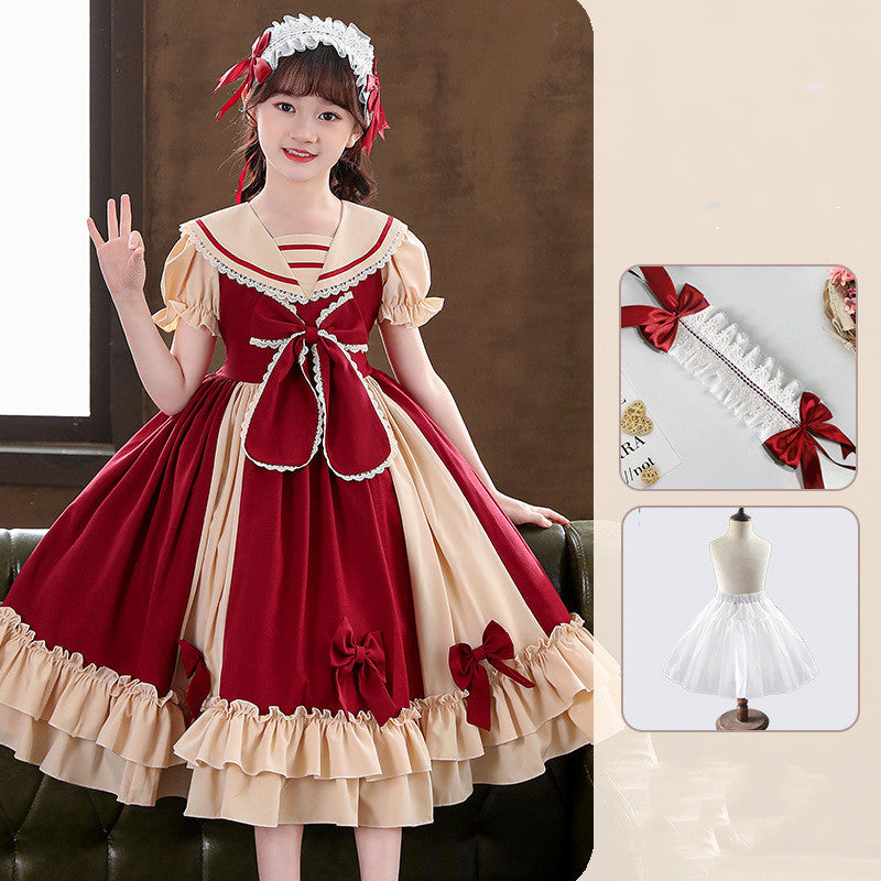 Girls Dress Pleated Bow Lolita Princess Dress GO buy