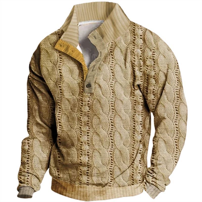 Retro Digital Printing Button Henry Collar Long Sleeve GO Buy
