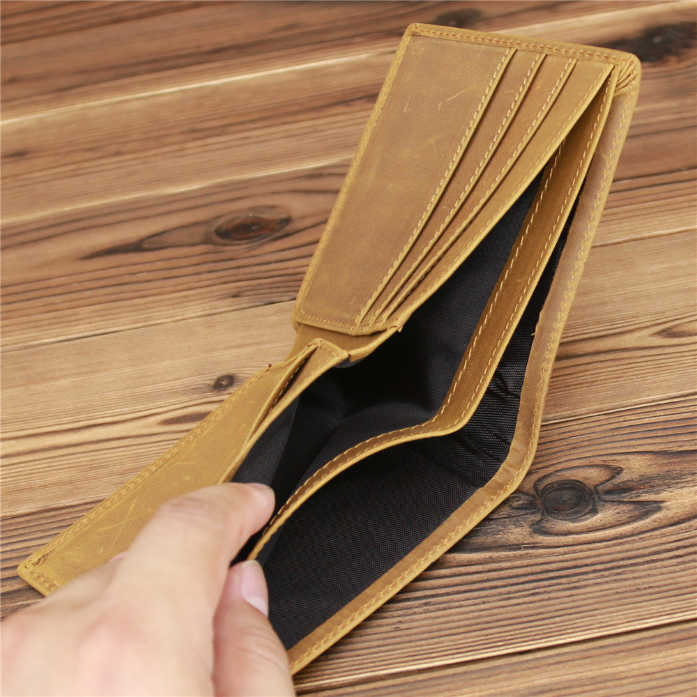 Leather Hand-stitched Short Wallet Crazy Horse Leather Cowhide Retro GO Buy