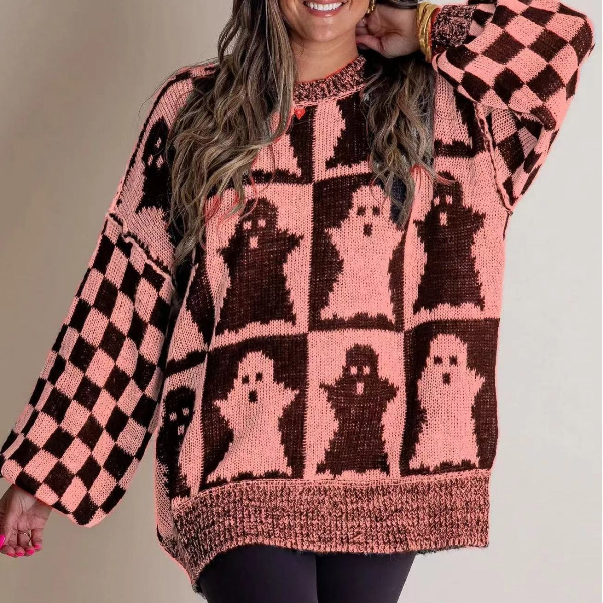 Halloween Cartoon Pumpkin Ghost Sweater Winter Loose Pullover Knitted Top Fashion Women's Clothing GO buy