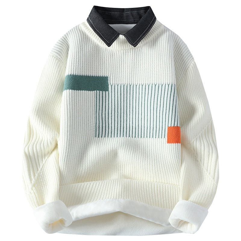 Round Neck Fashion Thickened Sweater Velvet Padded Sweater Male GO Buy