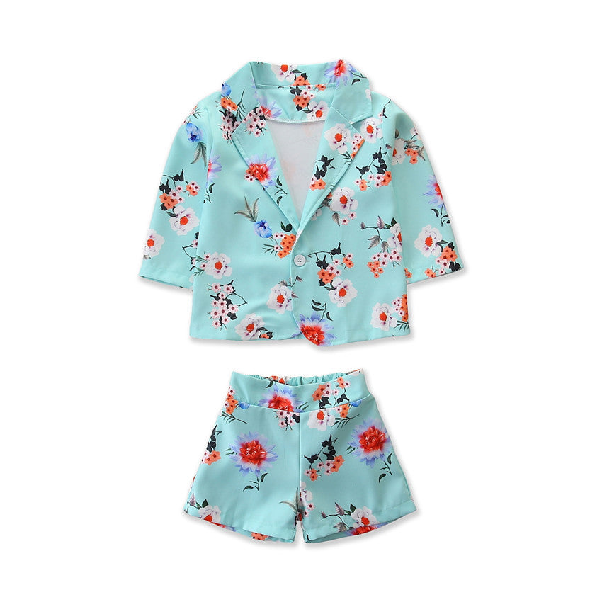 Girls Spring Western Style Suit Flower Suit Jacket And Shorts GO buy