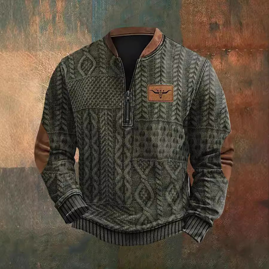 Autumn And Winter Printed Half Zipper Sweater With Buckle Gobuy Fashion