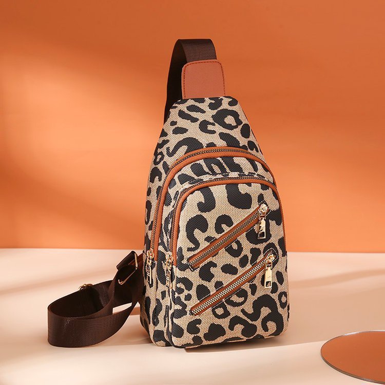 Leopard Print Sling Chest Bag With Headphone Jack Crossbody Backpack Shoulder Bag Women GO Buy