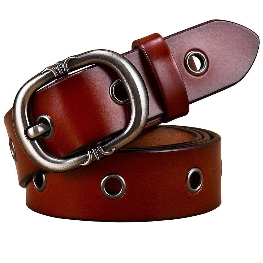 Ladies Belt Leather Belt Fashion Two-layer Cowhide Alloy Pin Buckle Belt GO Buy