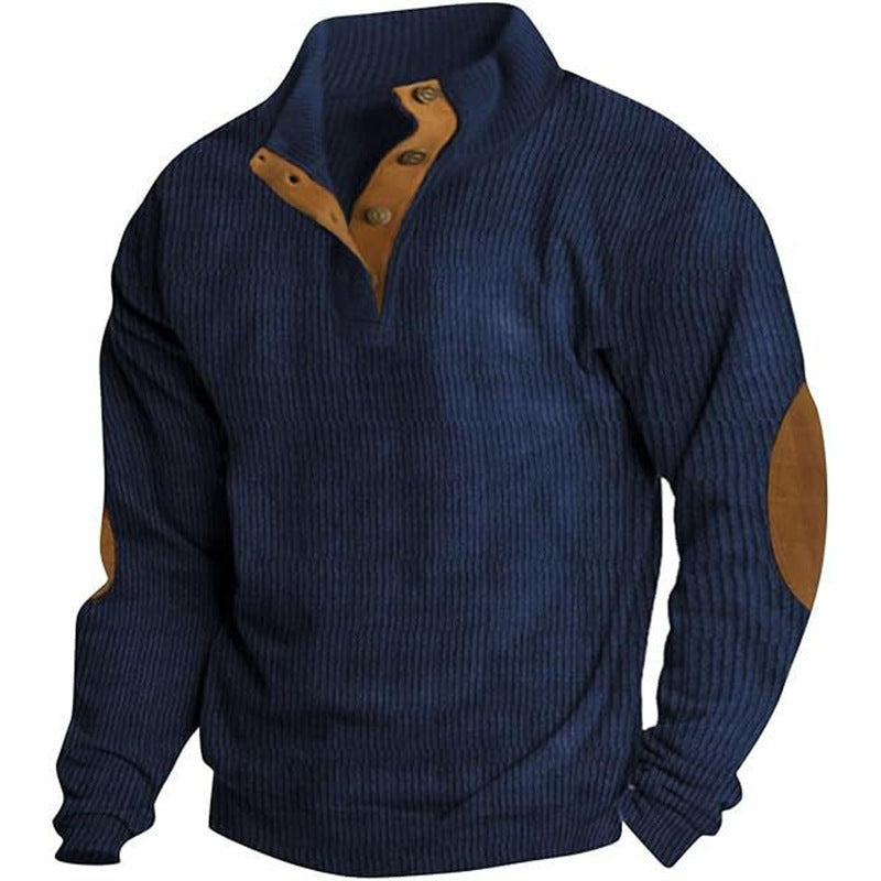Retro Digital Printing Button Henry Collar Long Sleeve GO Buy