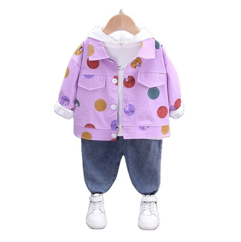 Children's Hooded Long-sleeved Sweater All-match Denim Trousers Children's Three-piece Suit GO buy