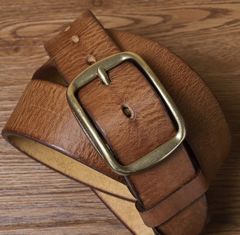 Thick Pure Copper Pin Buckle Male Genuine Cattlehide Leather Surface Retro Belt GO Buy