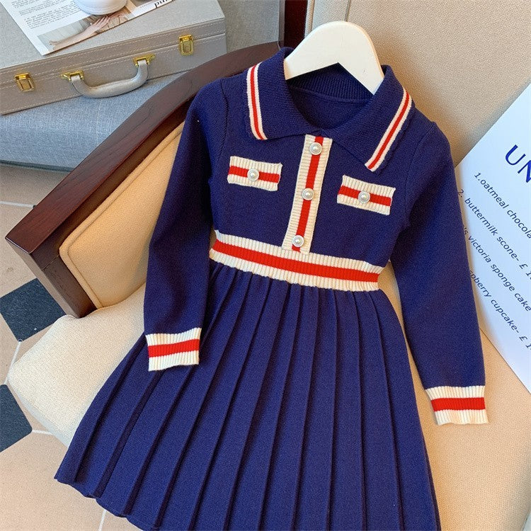 Girls' Autumn Preppy Knitted Dress GO buy