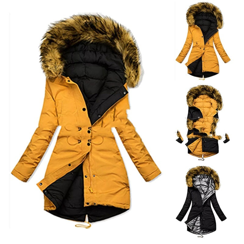 Women's Hooded Fur Collar Cotton-padded Coat Warm Winter Thick Coat GO buy